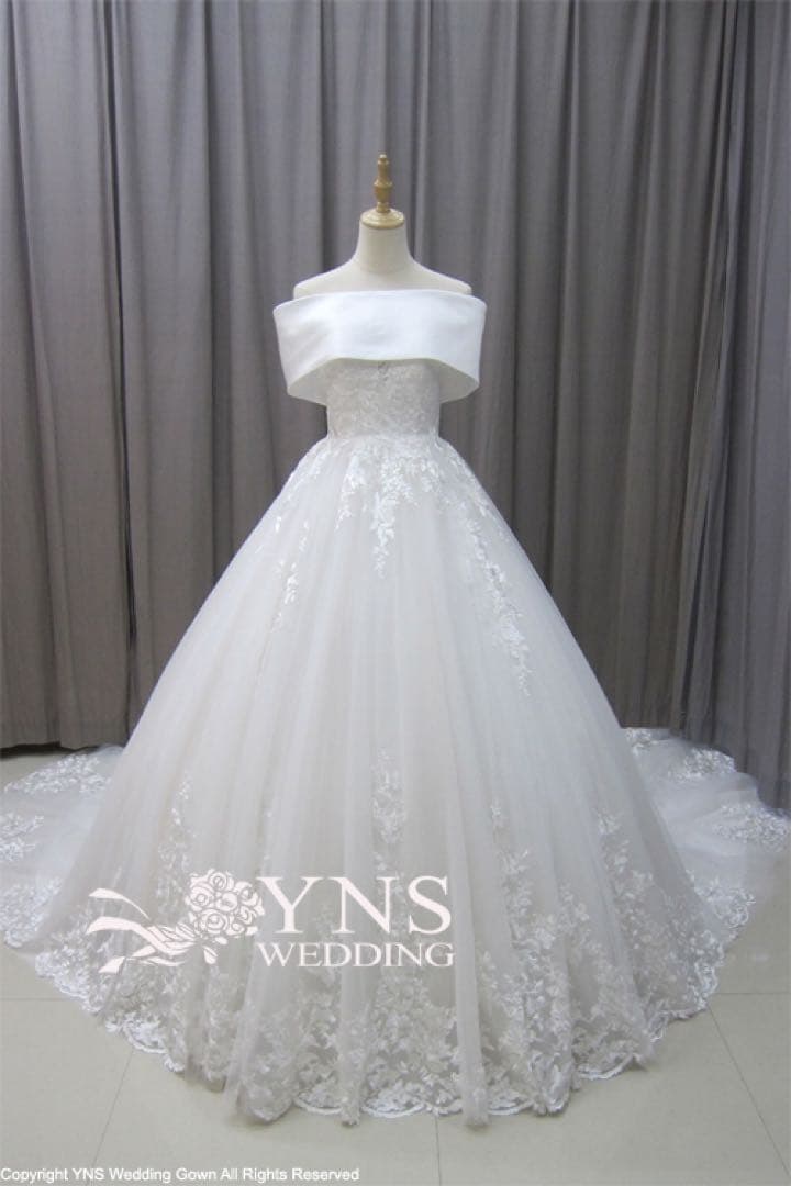 YNS WEEDINGオフショルダー ホワイト ウェディングドレス
