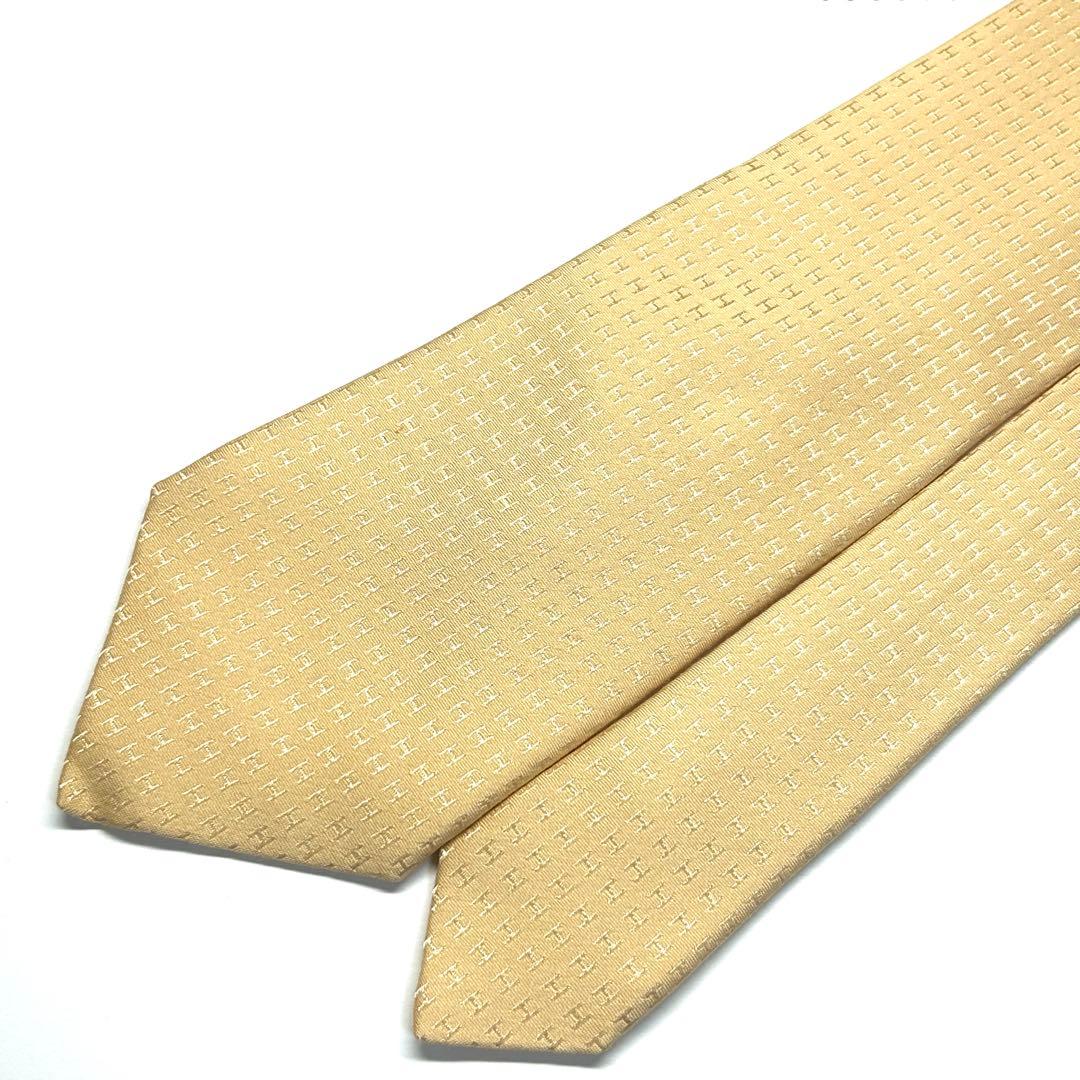 【未使用に近い✨】エルメス ネクタイ ベージュ ファソネH H柄 高級シルク