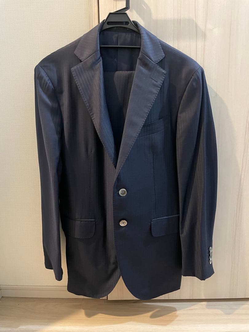 【美品】Ermenegildo Zegna ネイビー ストライプオーダースーツ