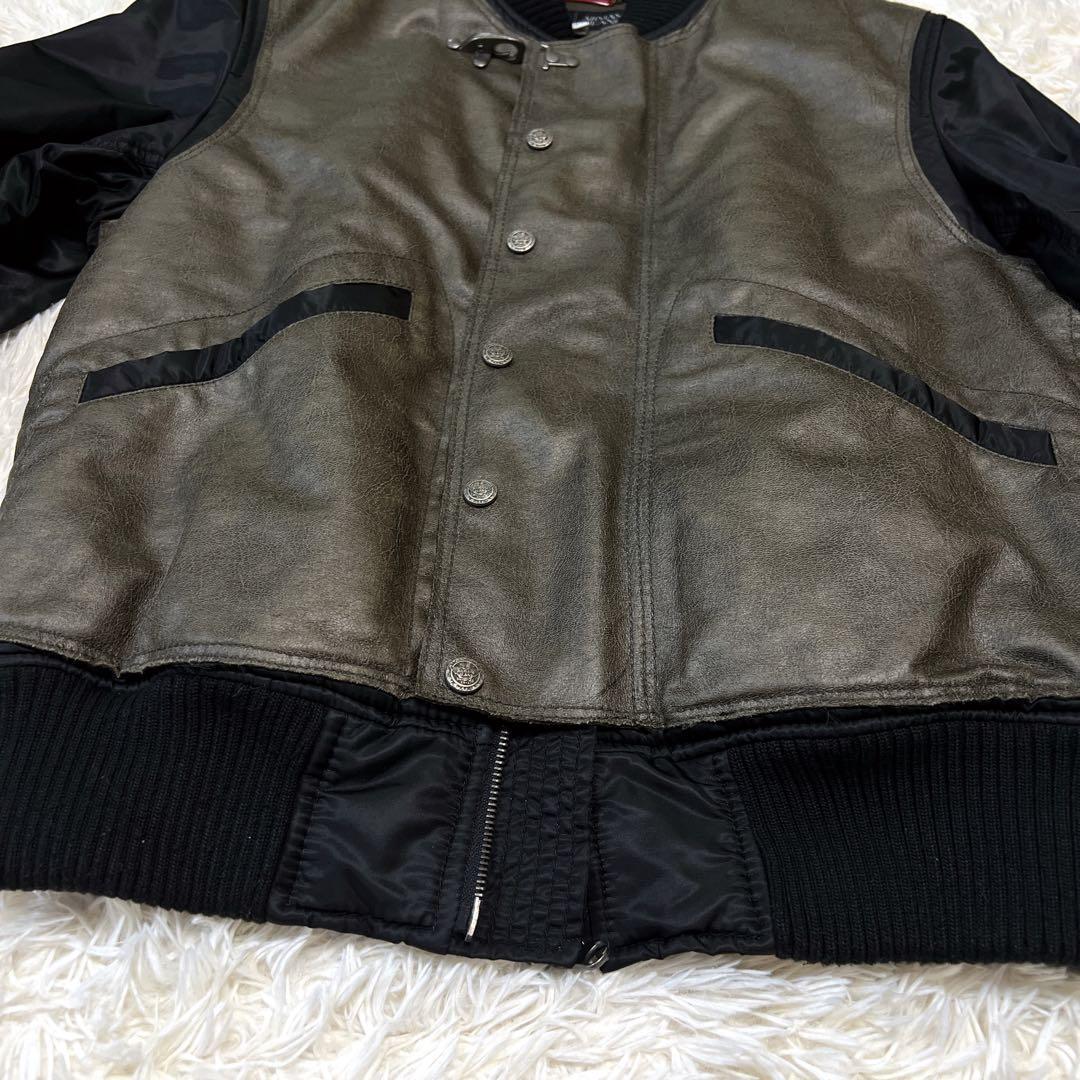 アルマーニ ドラゴン刺繍 スタジャン フェイクレザー ジャケット 切り替え ボア