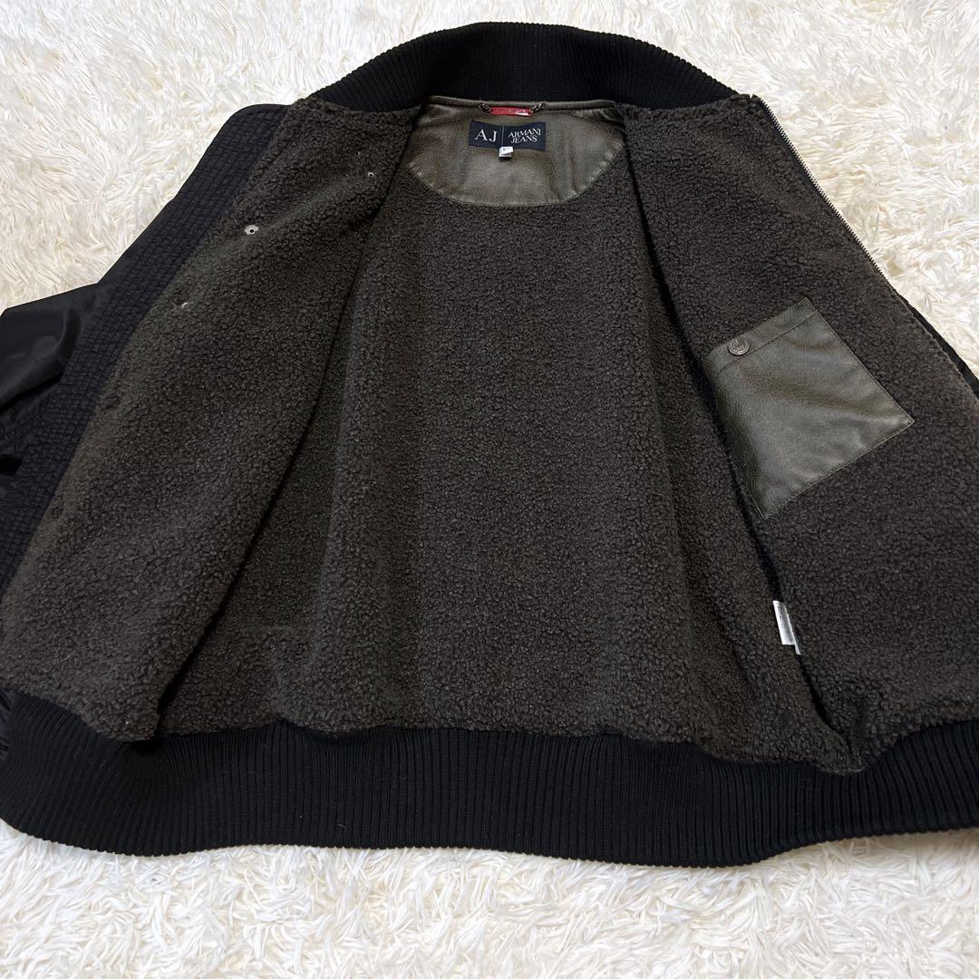 アルマーニ ドラゴン刺繍 スタジャン フェイクレザー ジャケット 切り替え ボア