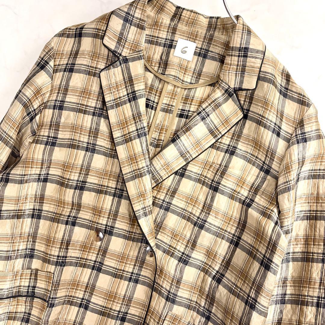 6(ROKU) ロク チェック柄 艶感カジュアルジャケット 36 日本製