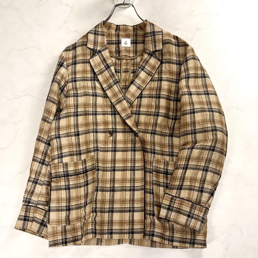 6(ROKU) ロク チェック柄 艶感カジュアルジャケット 36 日本製