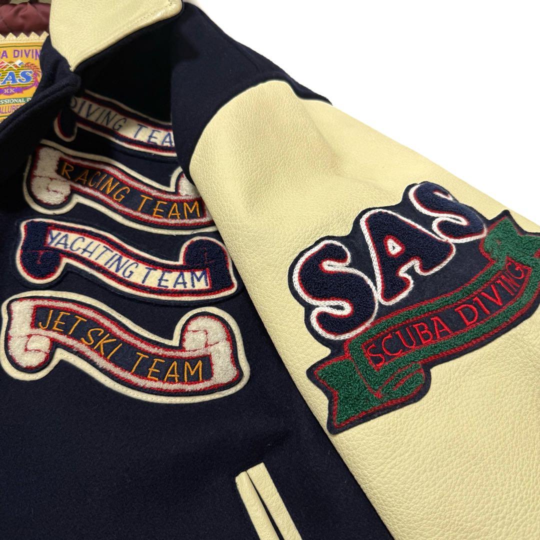 【激レア】 SAS スタジャン 豪華な刺繍&ワッペン 牛革袖 レアデザイン L