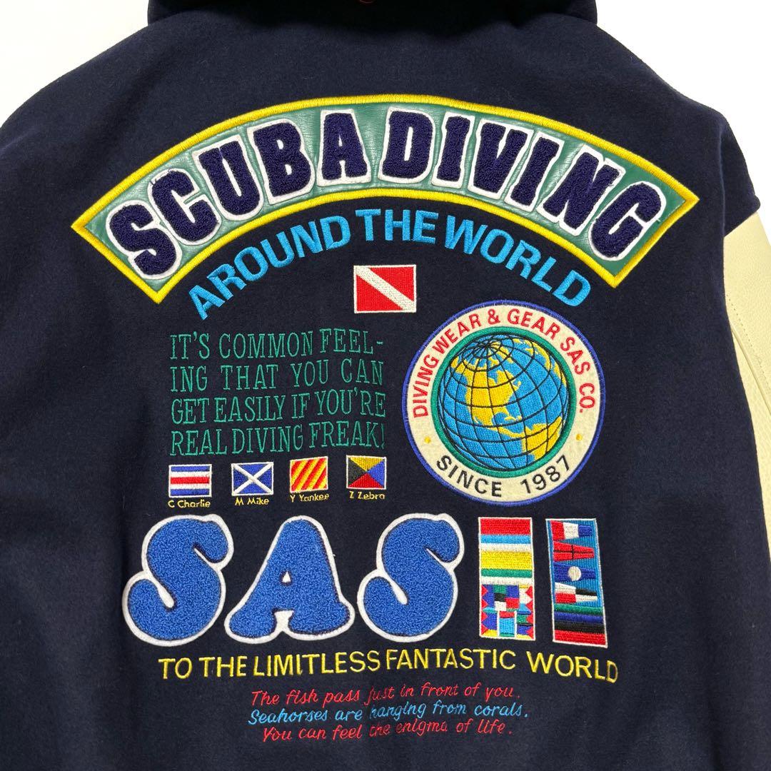 【激レア】 SAS スタジャン 豪華な刺繍&ワッペン 牛革袖 レアデザイン L