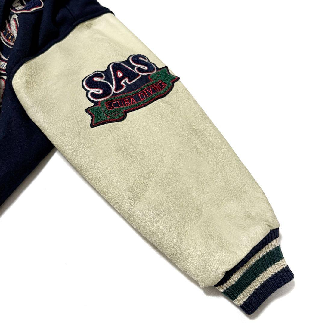 【激レア】 SAS スタジャン 豪華な刺繍&ワッペン 牛革袖 レアデザイン L