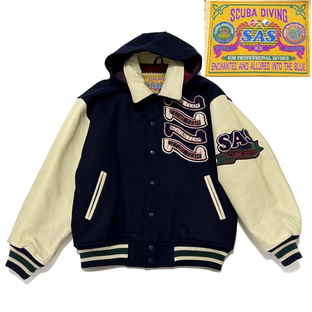 【激レア】 SAS スタジャン 豪華な刺繍&ワッペン 牛革袖 レアデザイン L