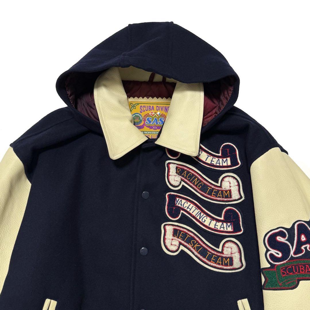 【激レア】 SAS スタジャン 豪華な刺繍&ワッペン 牛革袖 レアデザイン L