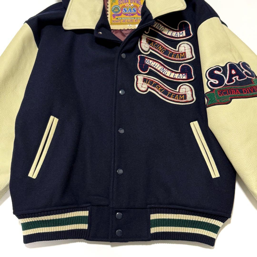 【激レア】 SAS スタジャン 豪華な刺繍&ワッペン 牛革袖 レアデザイン L