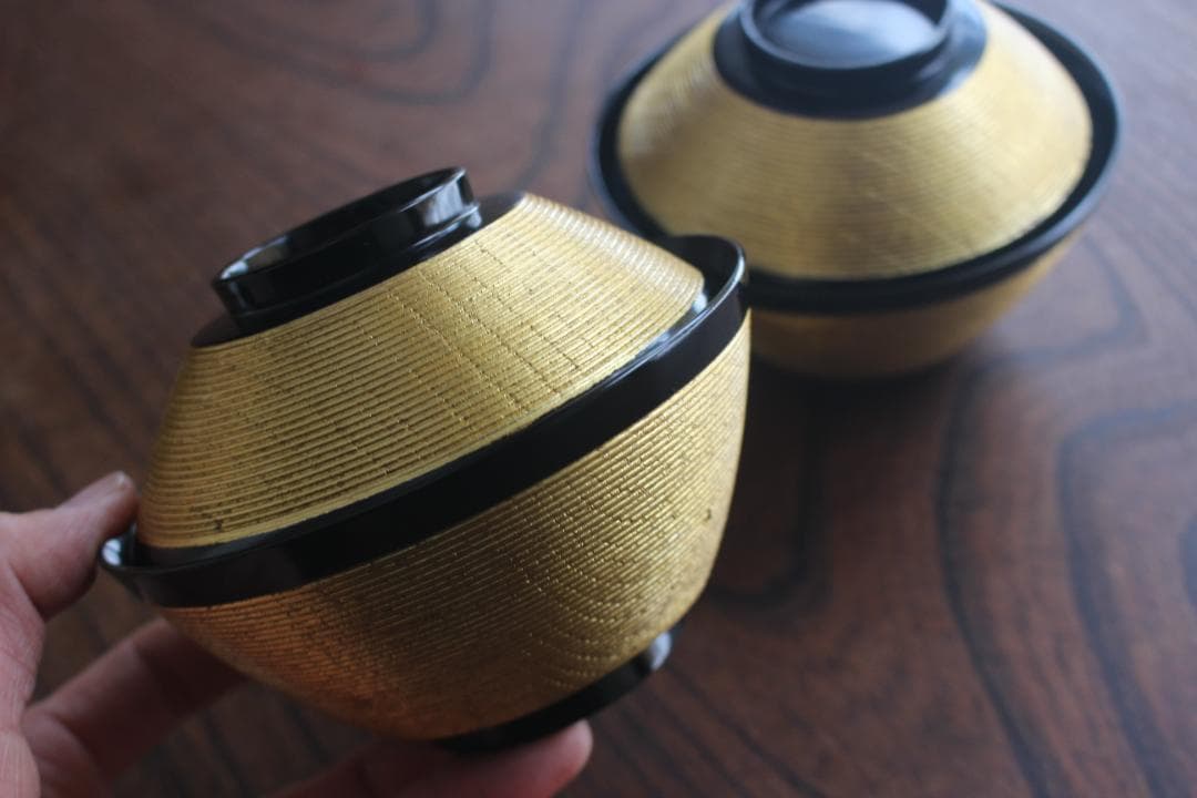 時代逸品！極上金塗糸目の美しいお椀2点（検輪島塗京塗雑煮椀
