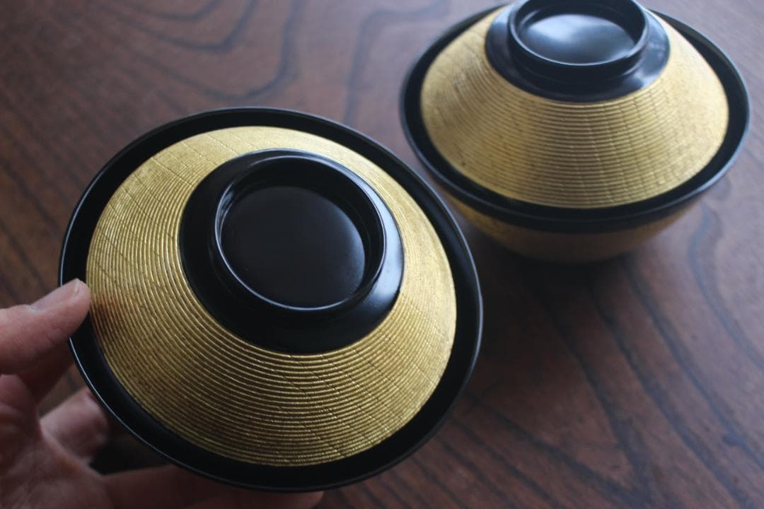 時代逸品！極上金塗糸目の美しいお椀2点（検輪島塗京塗雑煮椀