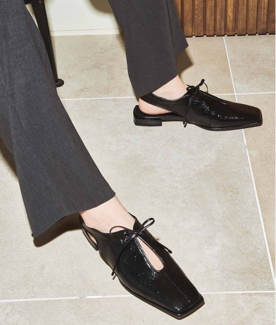 【新品】ルタロン GRISE レザースクエアカットアウトスリングバック