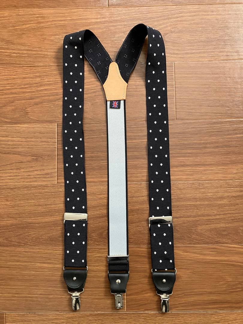 【美品】THURSTON ネイビー サスペンダー　ドット柄
