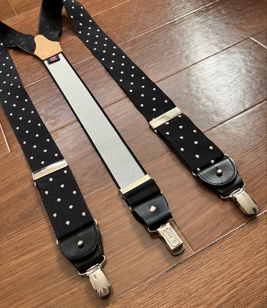 【美品】THURSTON ネイビー サスペンダー　ドット柄