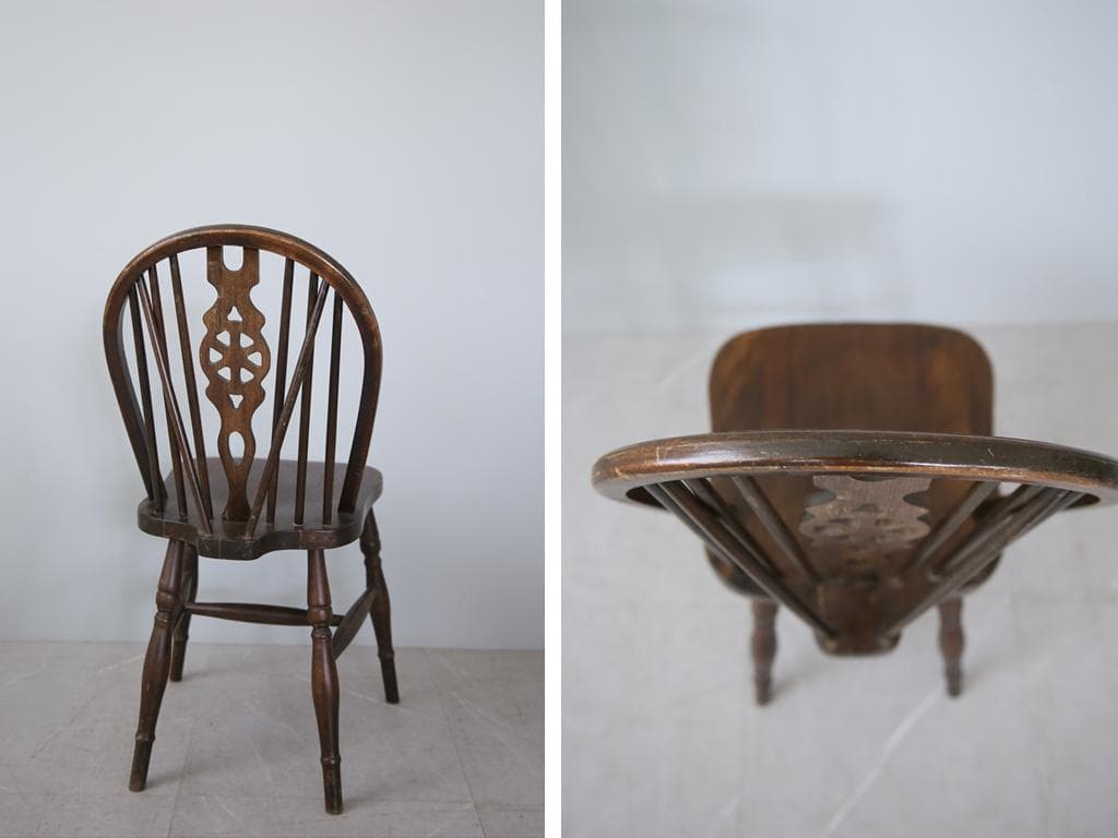 英国アンティーク木製ホイールバックチェア/ダイニングイス/椅子(89-224-1