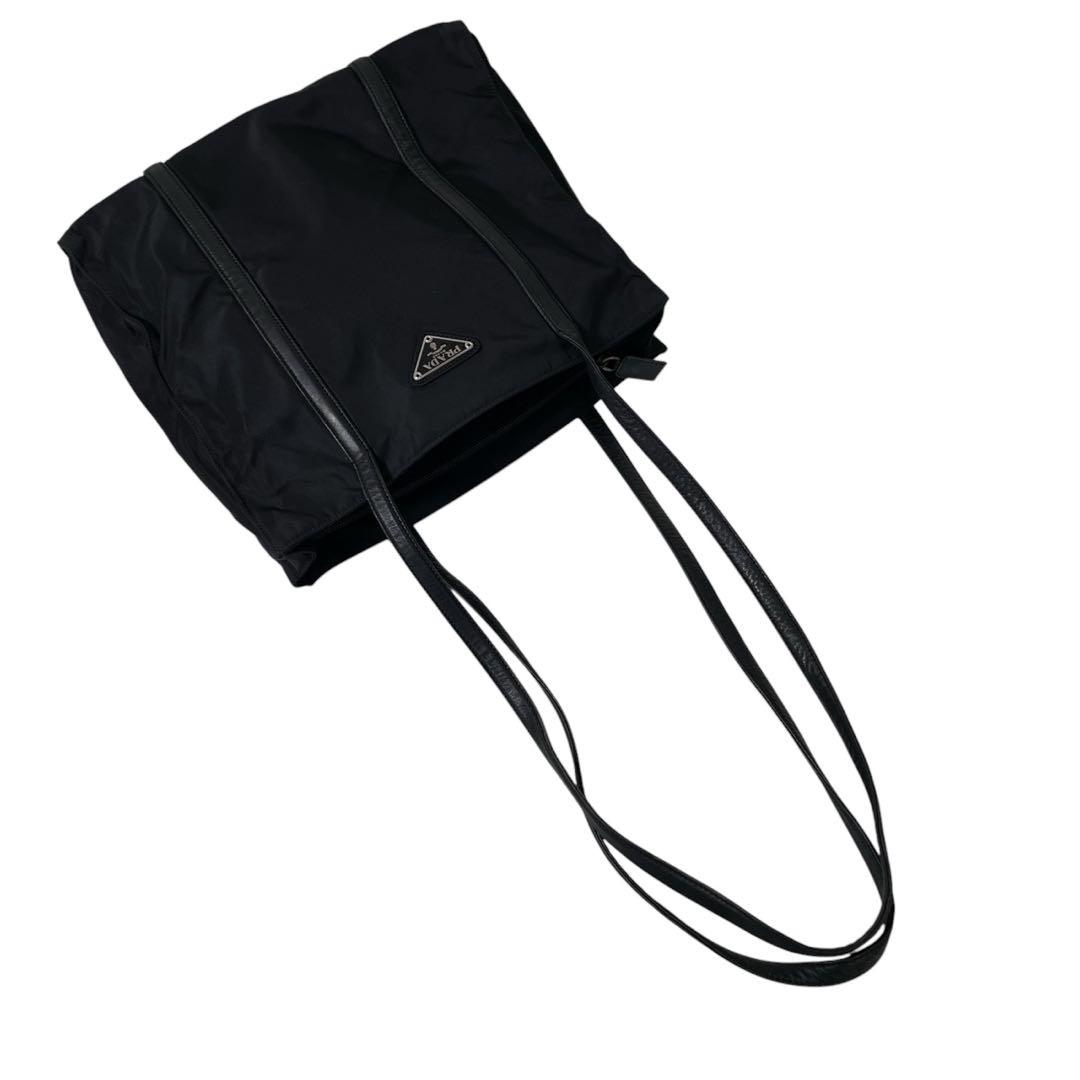 プラダ　ナイロン　三角ロゴ　レザー　トートバッグ　肩掛け　ブラック　 4539