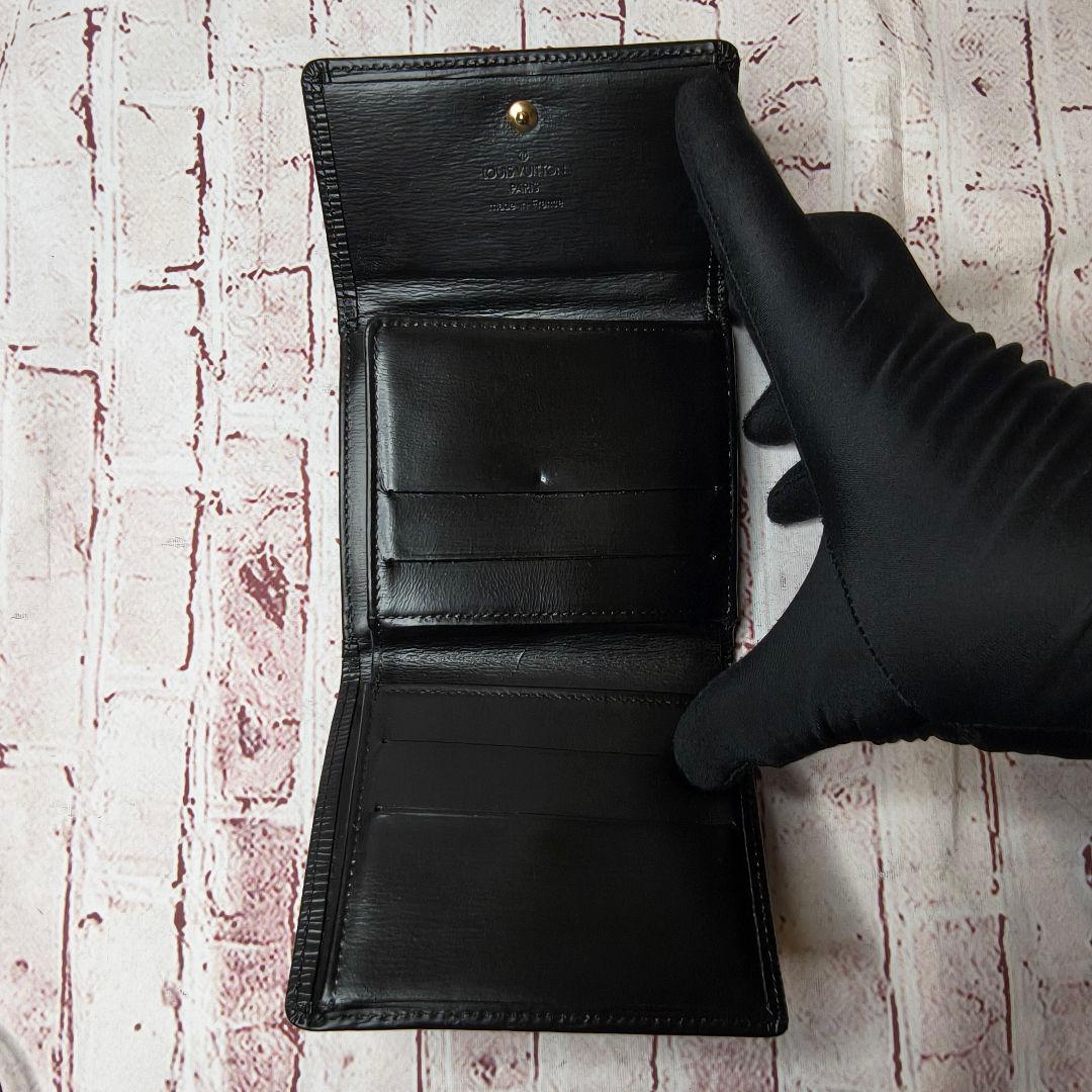 【美品】ルイヴィトン 二つ折財布 エピ ポルトモネ 本革 レザー Wホック／黒X