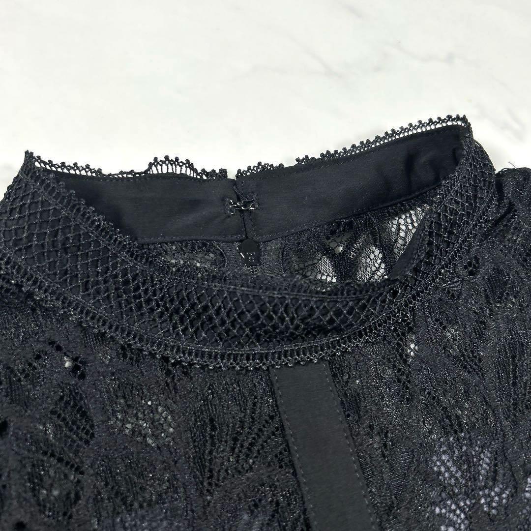 カラルス　スタンドカラーウエスト切替総レースワンピースドレス　ブラック　L