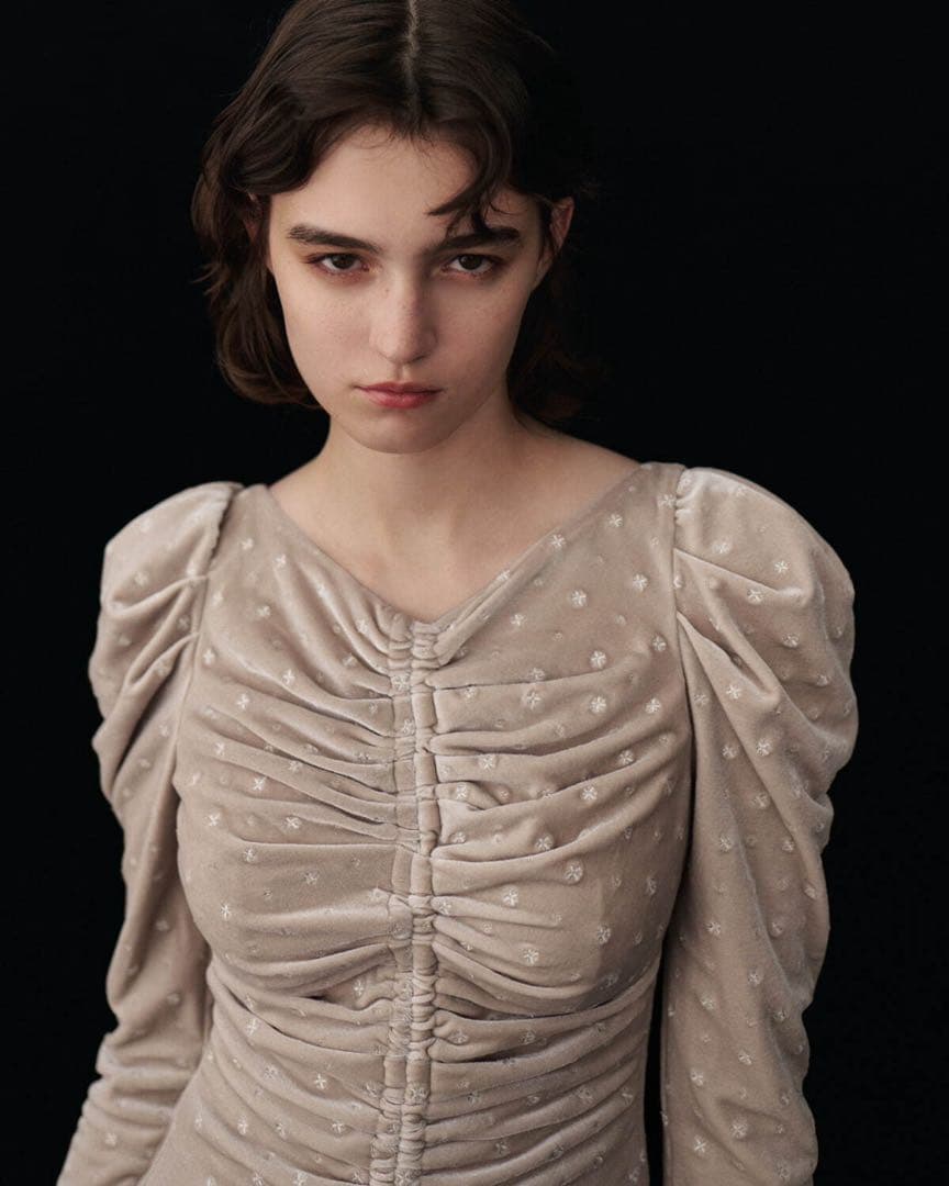 美品スナイデル　SNIDEL ベロア刺繍ワンピース　ベージュ　サイズ0 Sサイズ