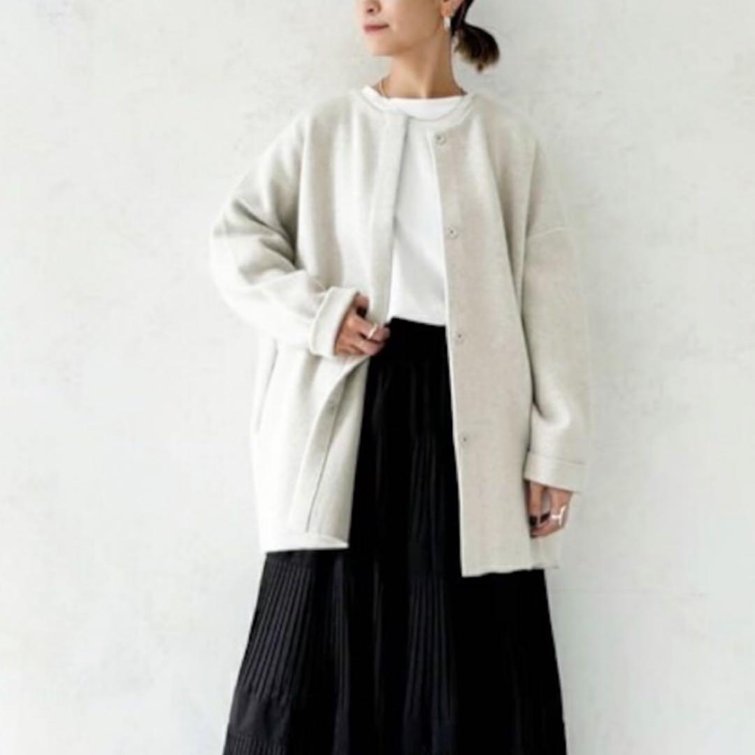 BEARDSLEY ビアズリー ノーカラーコート オフホワイト