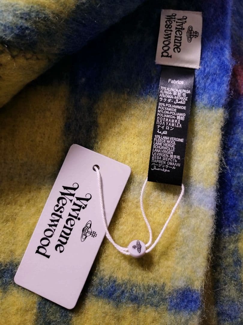 新品ダグ付き　Vivienne Westwood　大判マフラー　イエロー×ブルー