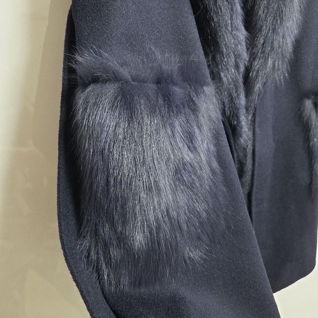 新品　LOUANDRA ネイビー ファー付きベスト　フォックスファー　ジレ