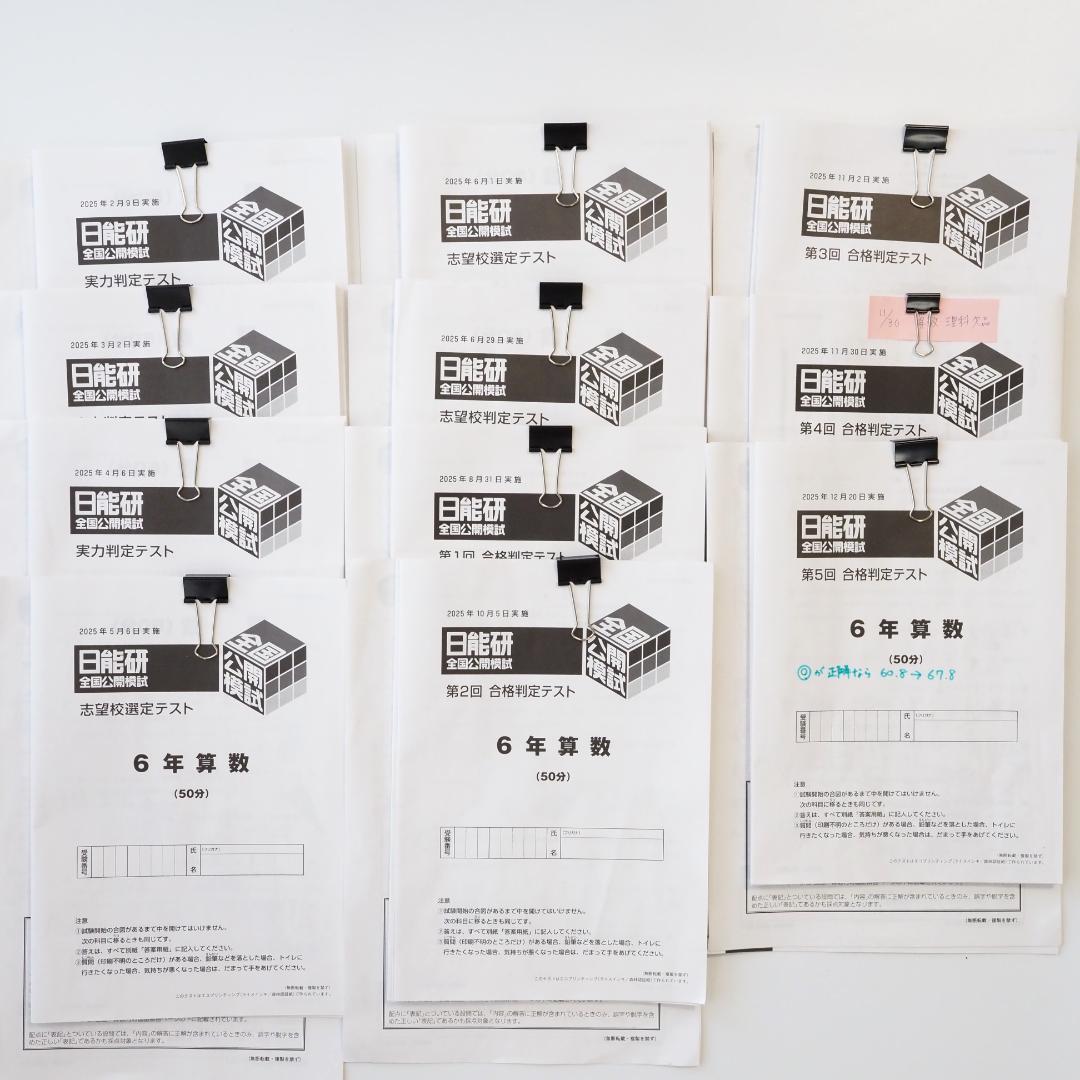 日能研2025年度 6年生テスト1年分 フルセット 4教科 解答付き 公開 育成