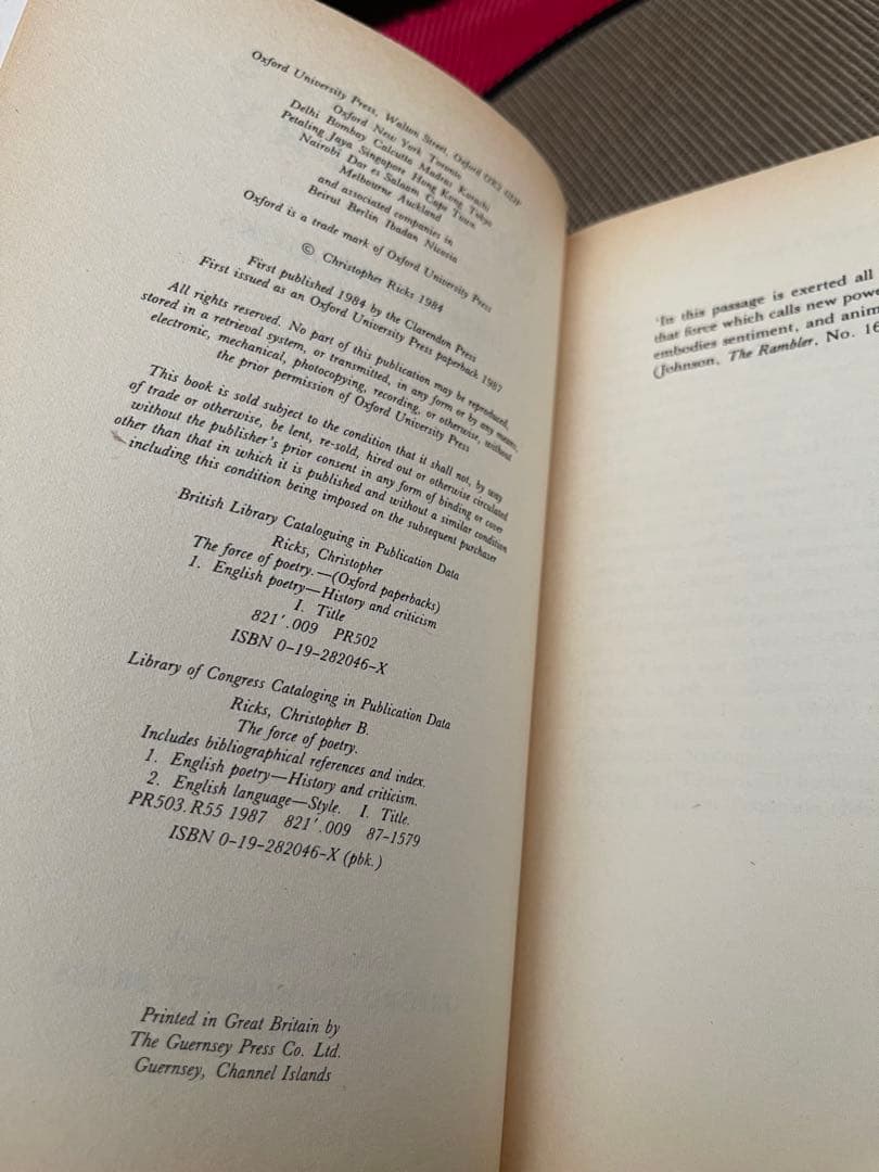 希少　The Force of Poetry Christopher Ricks