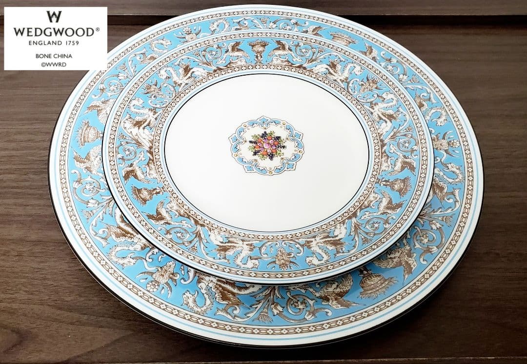 S17ウェッジウッド フロレンティーン　ターコイズプレート　メイン　取り皿セット