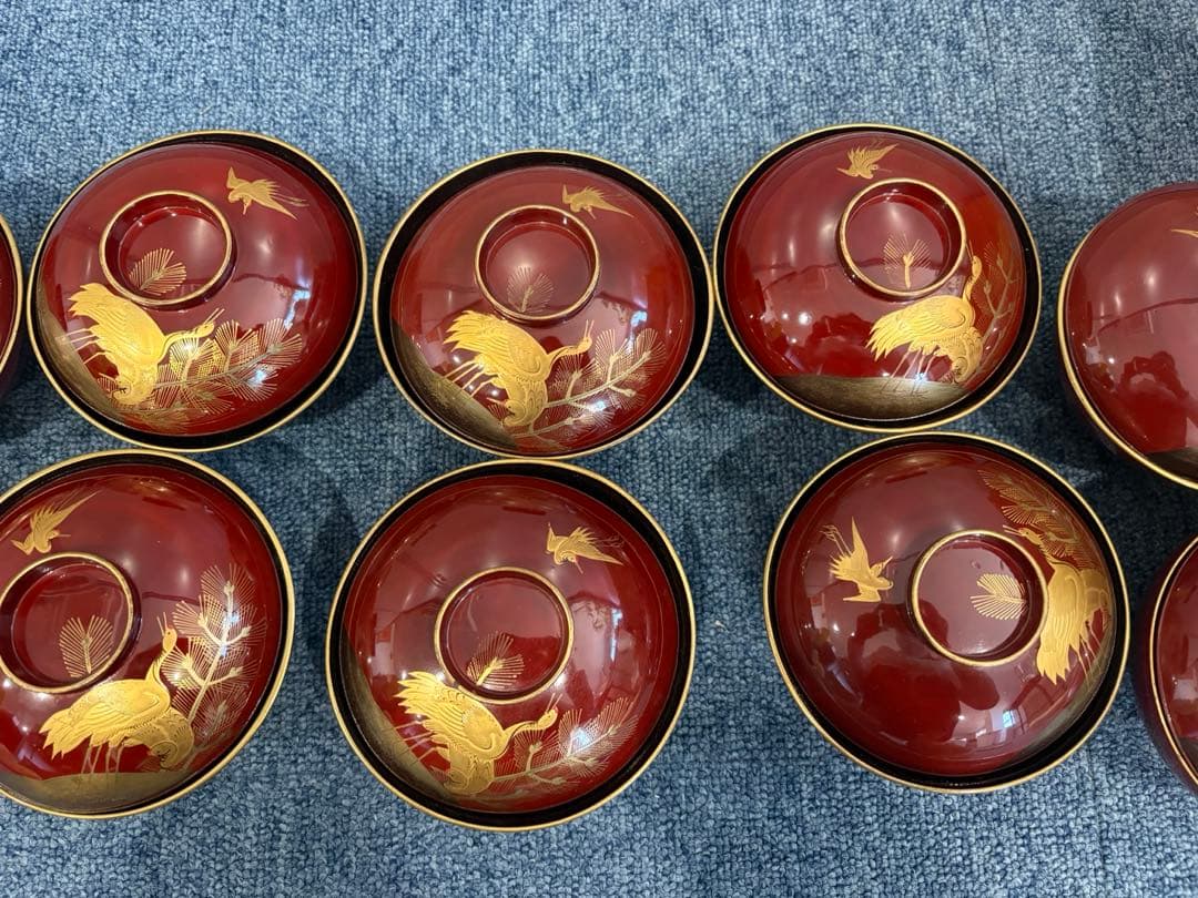 漆島塗吸物椀　金蒔絵　骨董　時代物　アンティーク　10客共箱付き