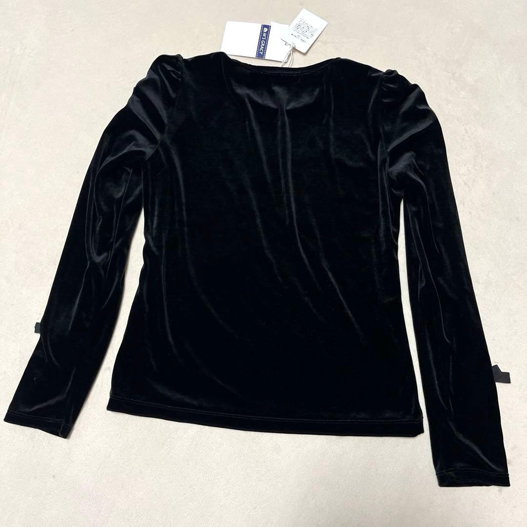 未使用♡M’S GRACYエムズグレイシー♡リボン パール トップス ベロア 黒