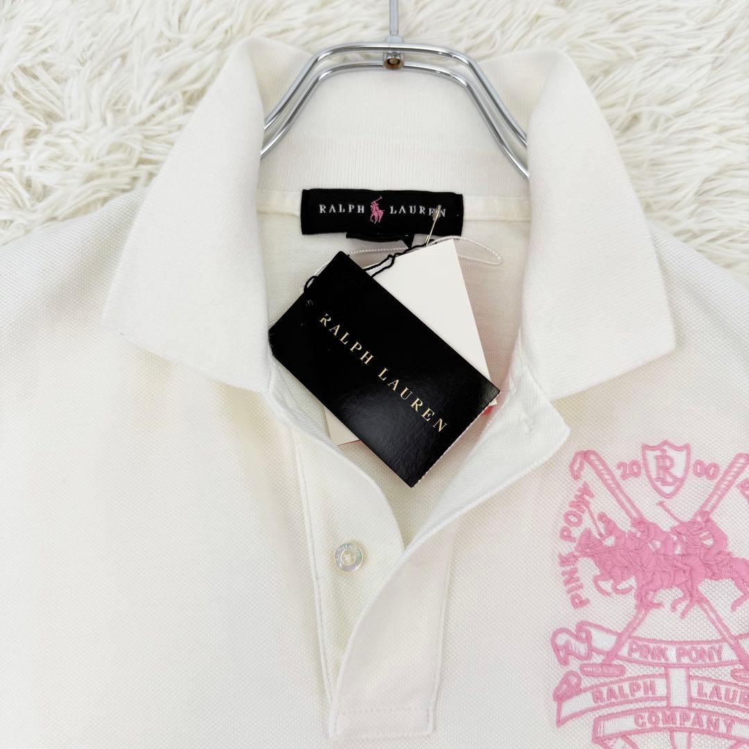 新品 未使用 希少 ラルフローレン ポロシャツ ピンクポニー 半袖 白 刺繍 L