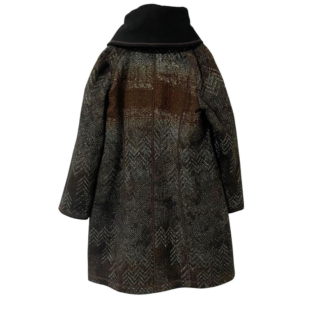 美品 インポートロッサ ショールカラーロングコート ダブル 総柄 ヘリンボーン