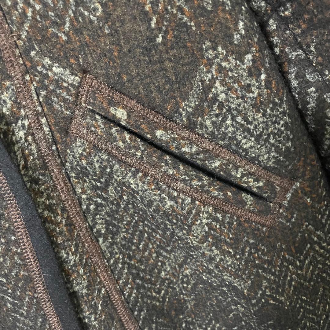 美品 インポートロッサ ショールカラーロングコート ダブル 総柄 ヘリンボーン