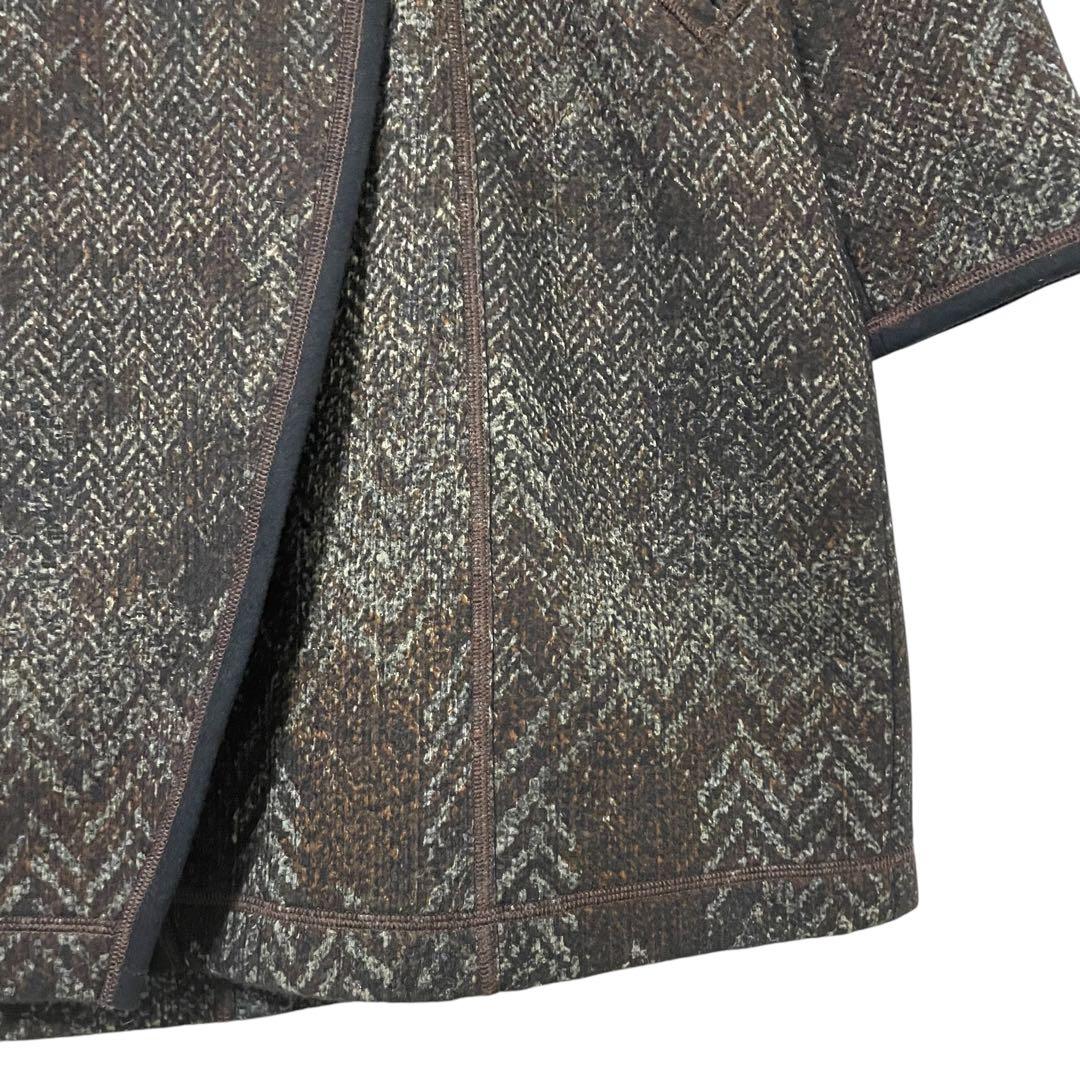 美品 インポートロッサ ショールカラーロングコート ダブル 総柄 ヘリンボーン