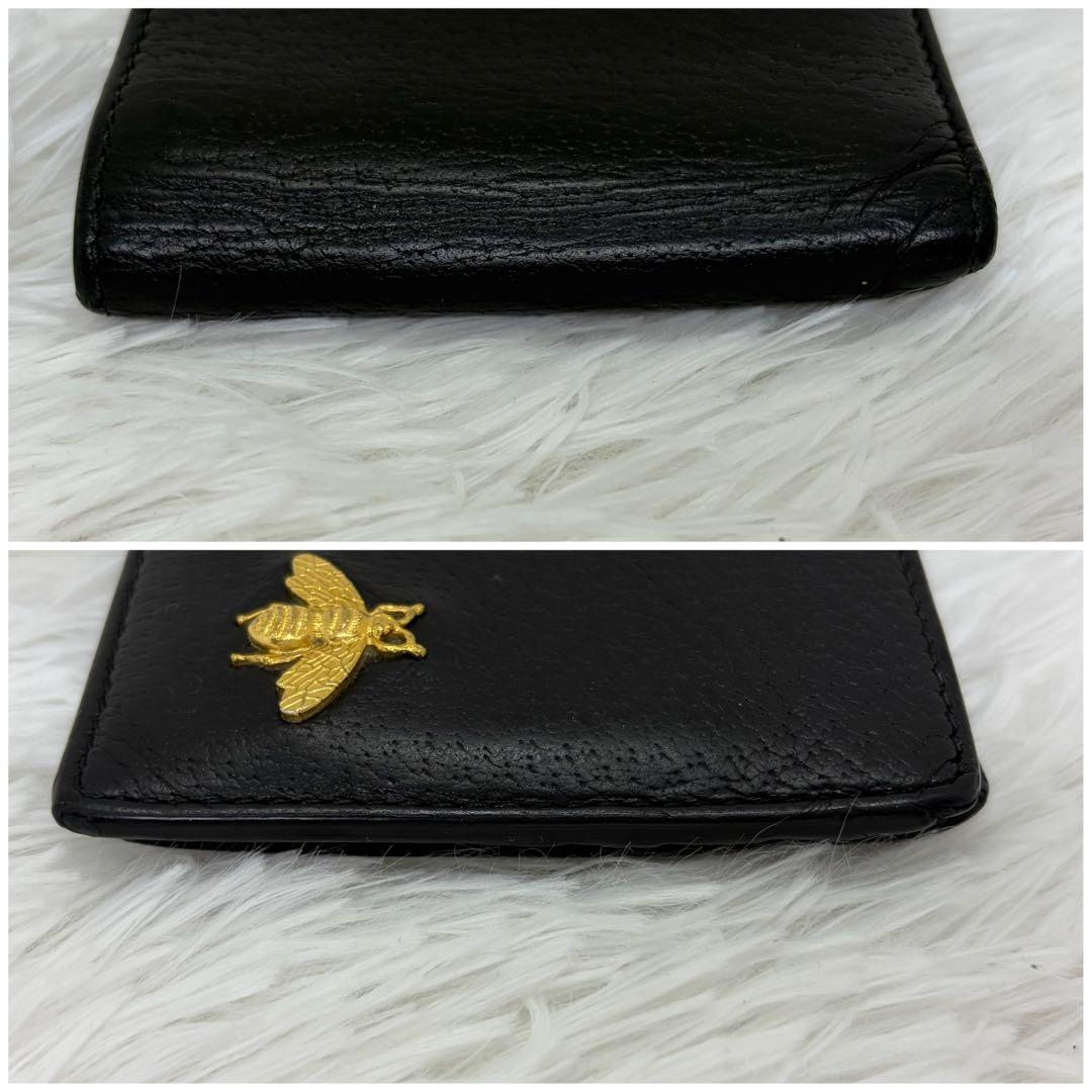 美品✨️グッチ 二つ折り財布 アニマリエ ビー 蜂 ハチ レザー ブラック
