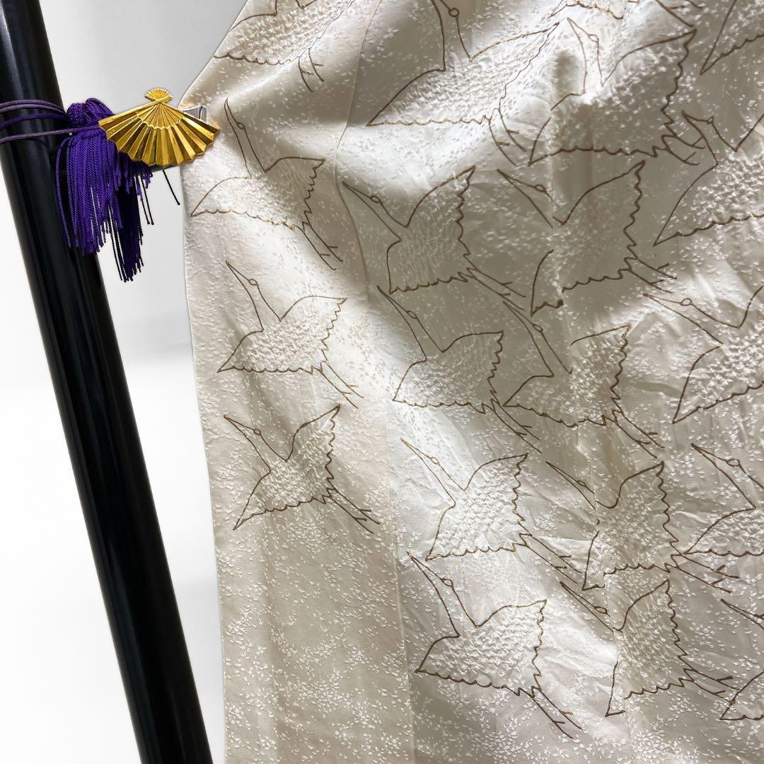 長襦袢　袷　鶴　金彩　オフホワイト　着物　084a d