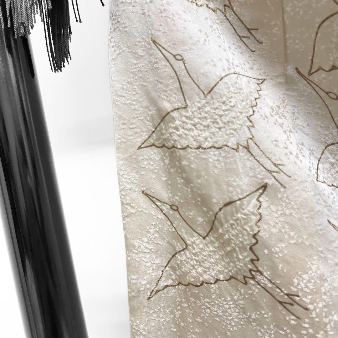 長襦袢　袷　鶴　金彩　オフホワイト　着物　084a d