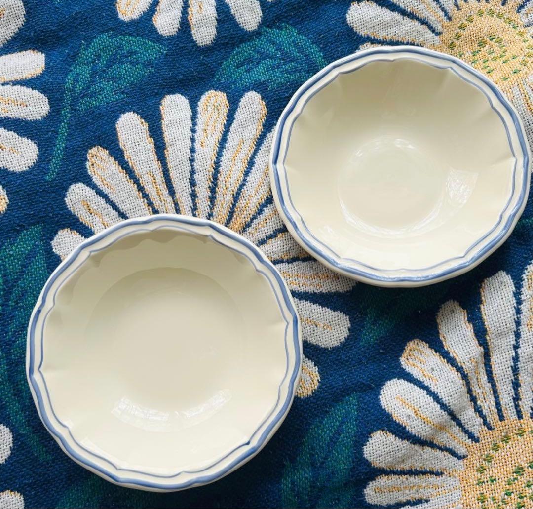 シリアルボウル 2個セット 【Gien】 中サイズ　深皿　フィレ・ブルー ペア