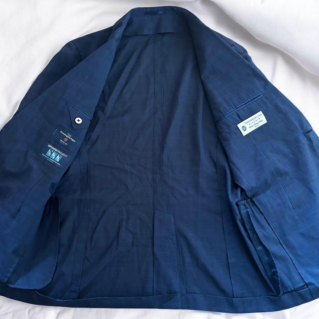 ✨ゼニア生地✨トゥモローランド　テーラードジャケット シルク混 チェック 46