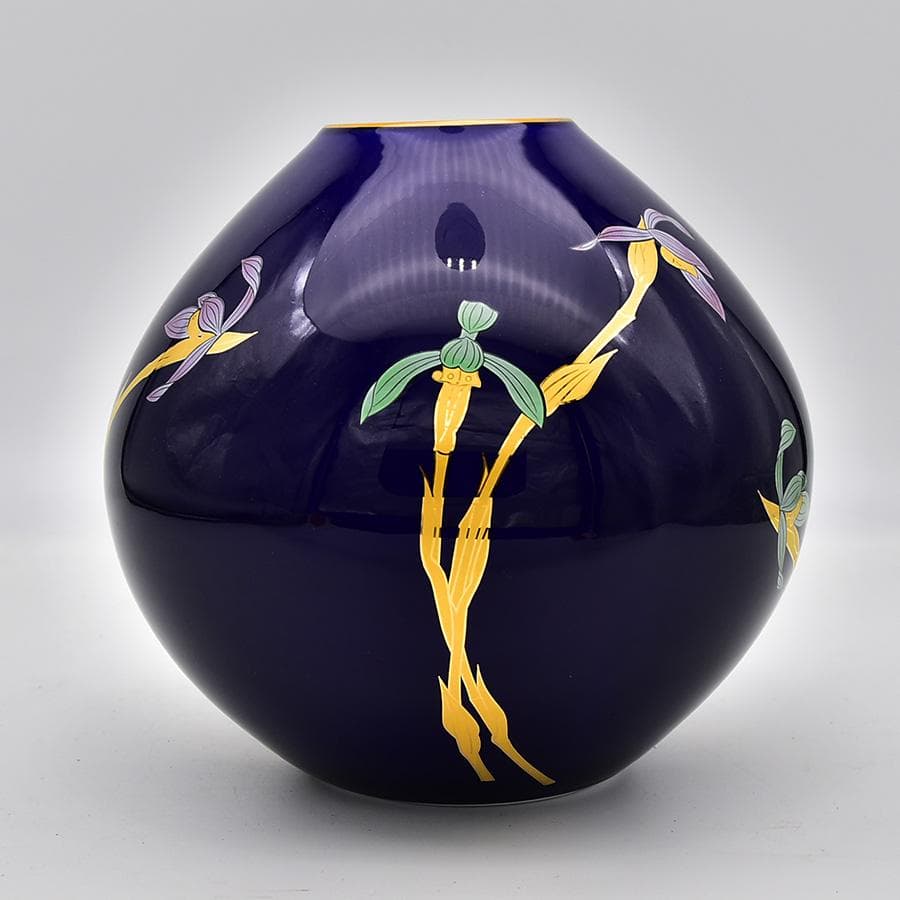 新品未使用 宮内庁御用達 香蘭社 花生 瑠璃色 蘭の香 花瓶 共箱 花器花瓶置物