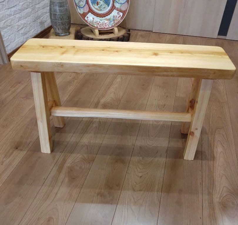 檜のベンチ(76・77)　あいこ❕丸太風の脚節無し座面をつるつる仕上げ