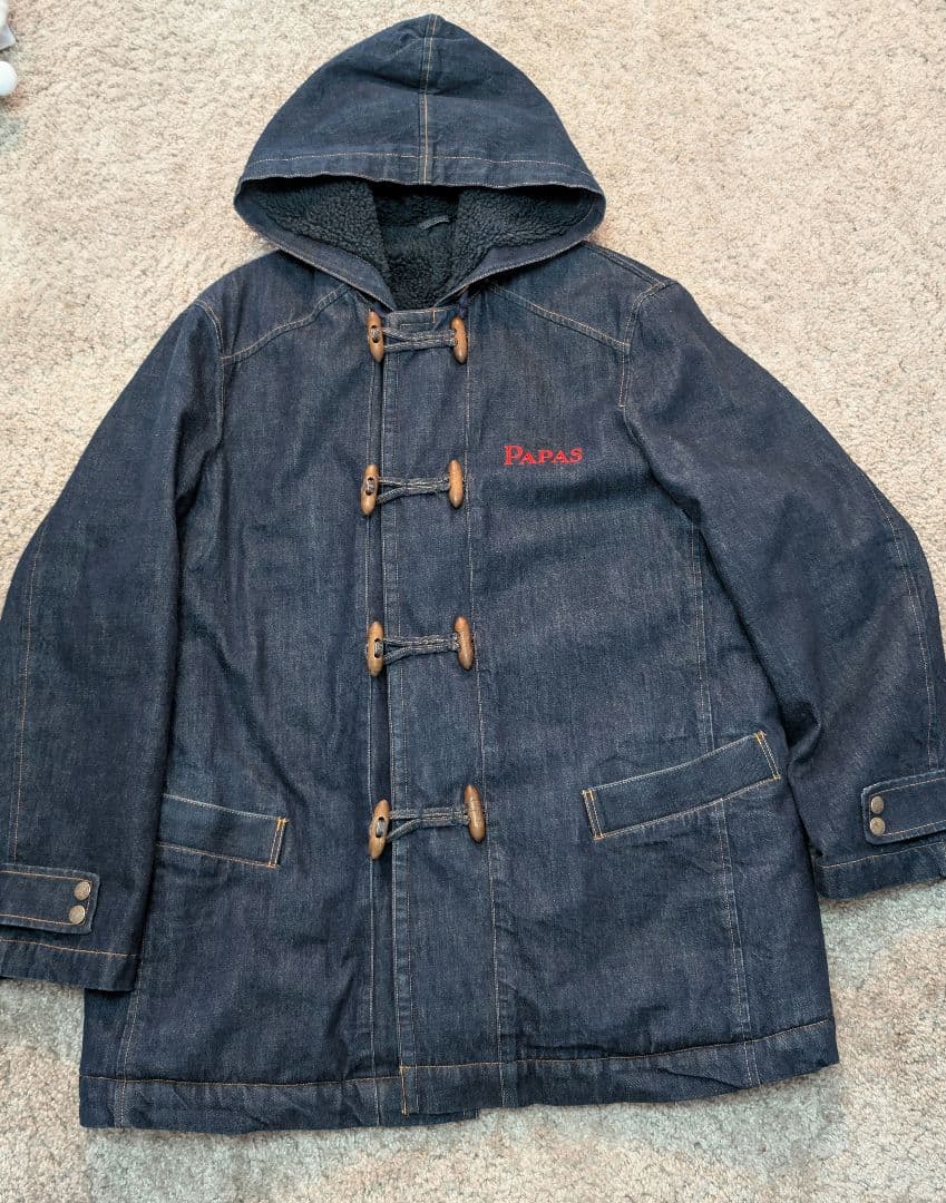 【美品】パパス　PAPAS デニムダッフルコート Ｌサイズ