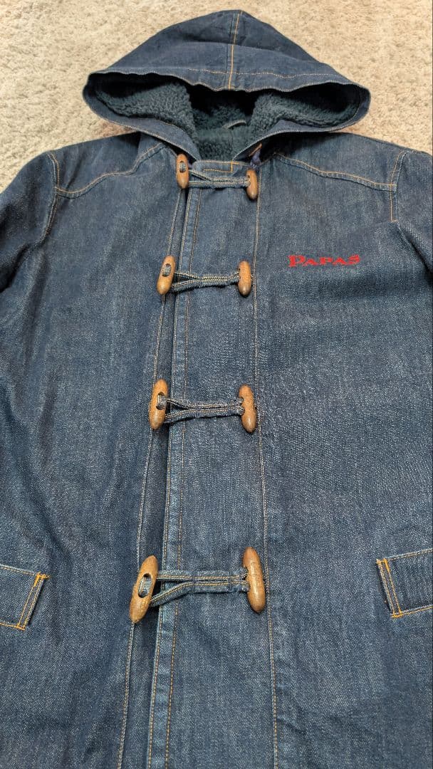 【美品】パパス　PAPAS デニムダッフルコート Ｌサイズ