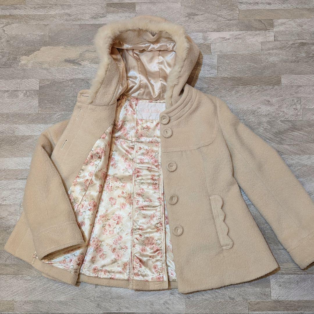 ★冬物最終セール★LIZ LISA 裏地ローズ柄 リボン Aラインコート