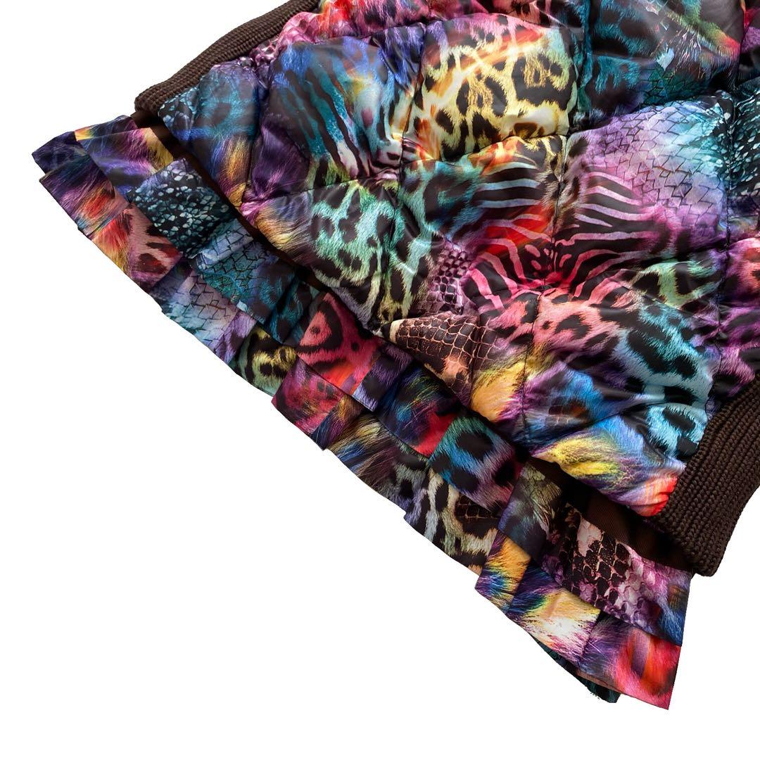 美品 伊太利屋 イタリヤ アニマル柄 ダウン ベスト 11 レインボー ヒョウ柄