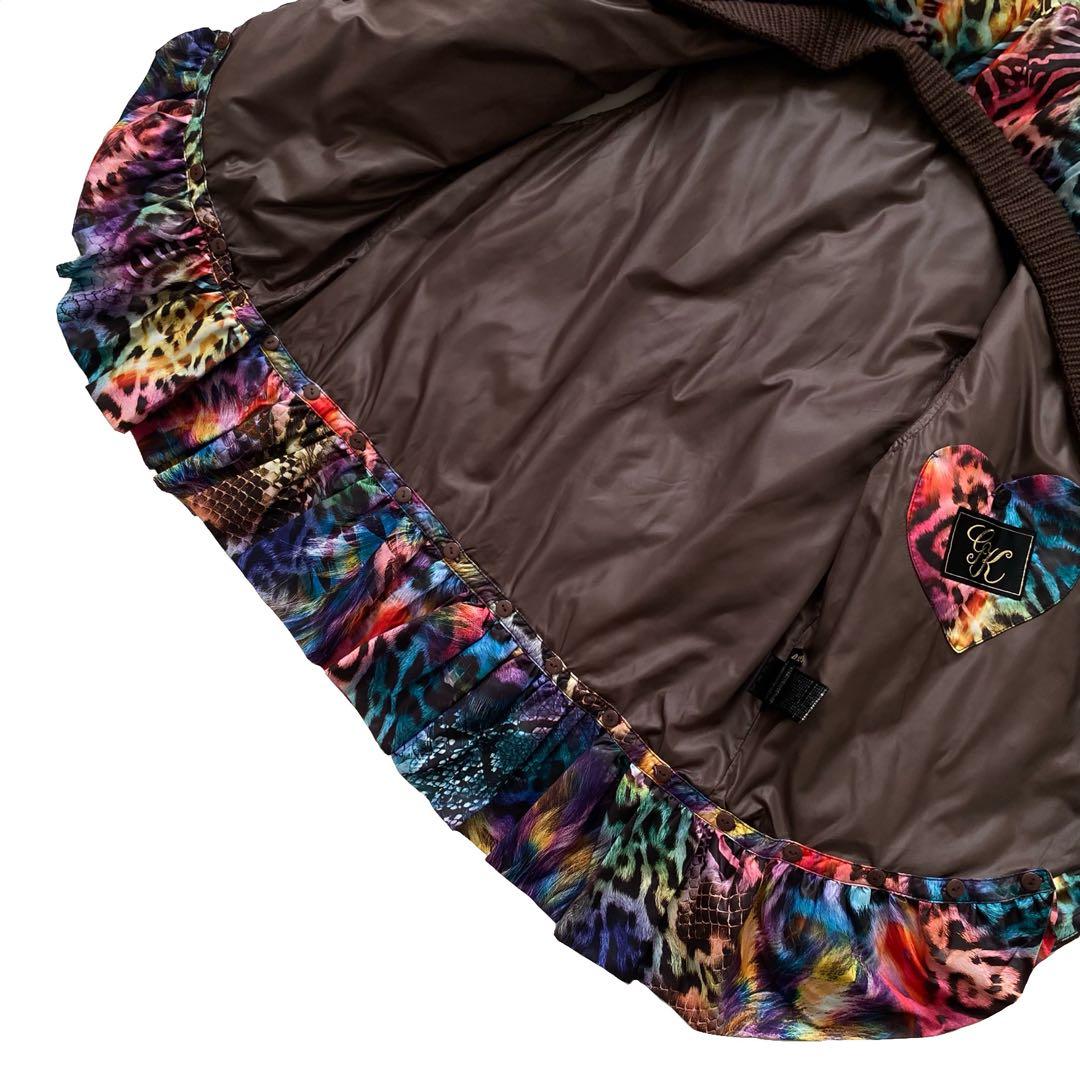 美品 伊太利屋 イタリヤ アニマル柄 ダウン ベスト 11 レインボー ヒョウ柄