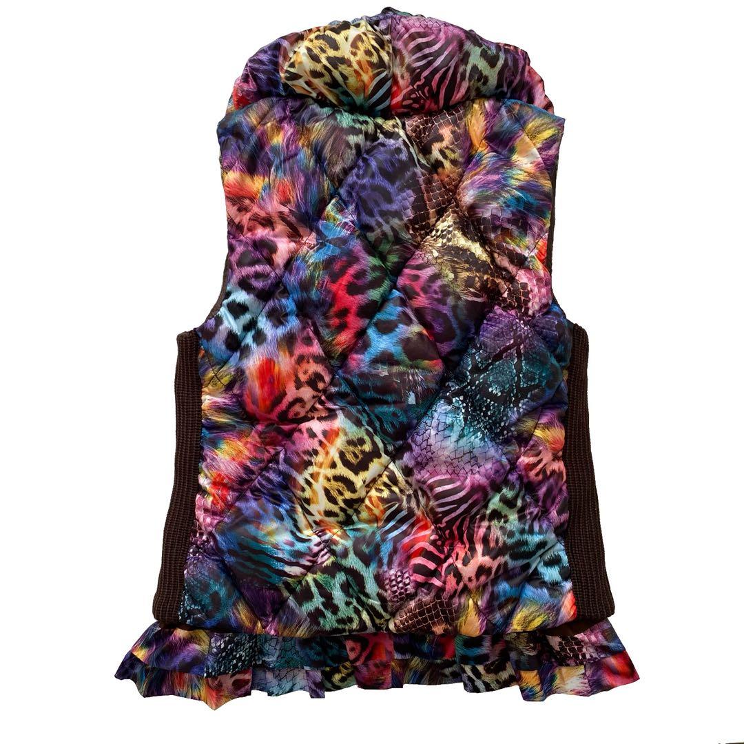 美品 伊太利屋 イタリヤ アニマル柄 ダウン ベスト 11 レインボー ヒョウ柄