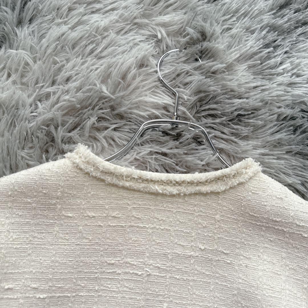 セルフォード ノーカラーツイードジャケット M アイボリー 上品 入学式 入園式