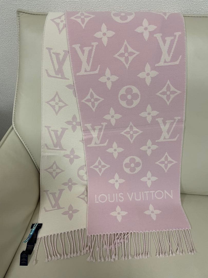 LOUIS VUITTON ロゴマフラー ピンク/ホワイト　クリーニング済み